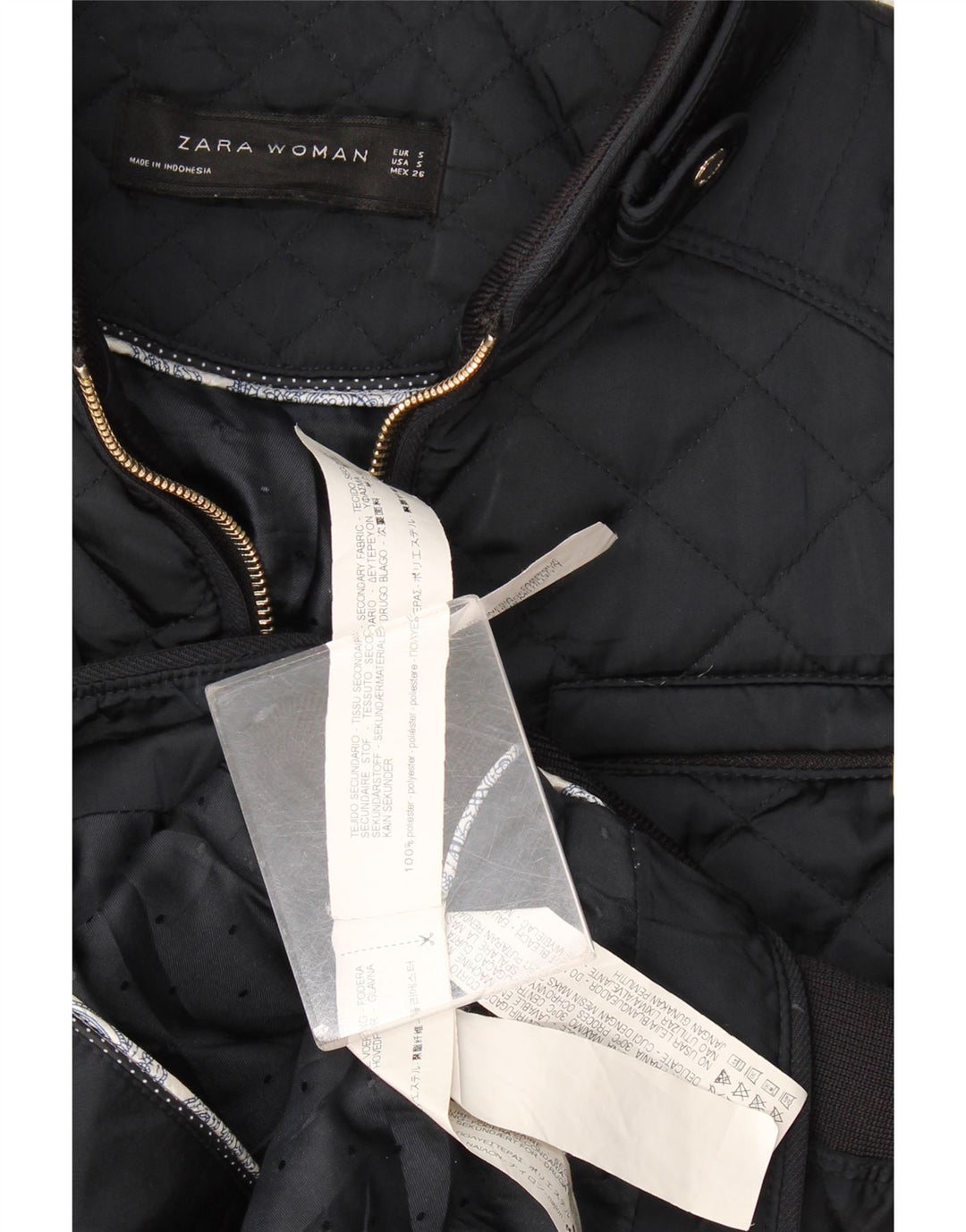 Giacca trapuntata da donna Zara UK 10 Small Poliestere color block blu navy