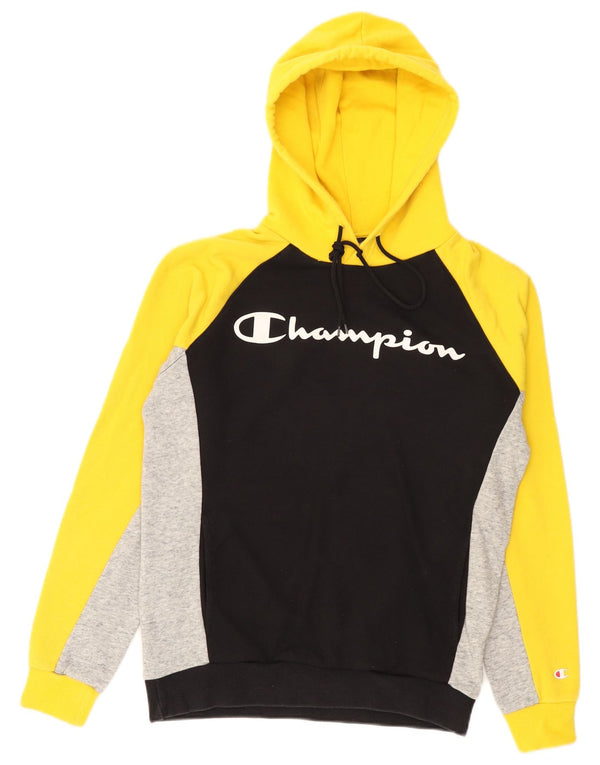 Felpa con cappuccio grafica da uomo Champion, piccola, in cotone color block giallo