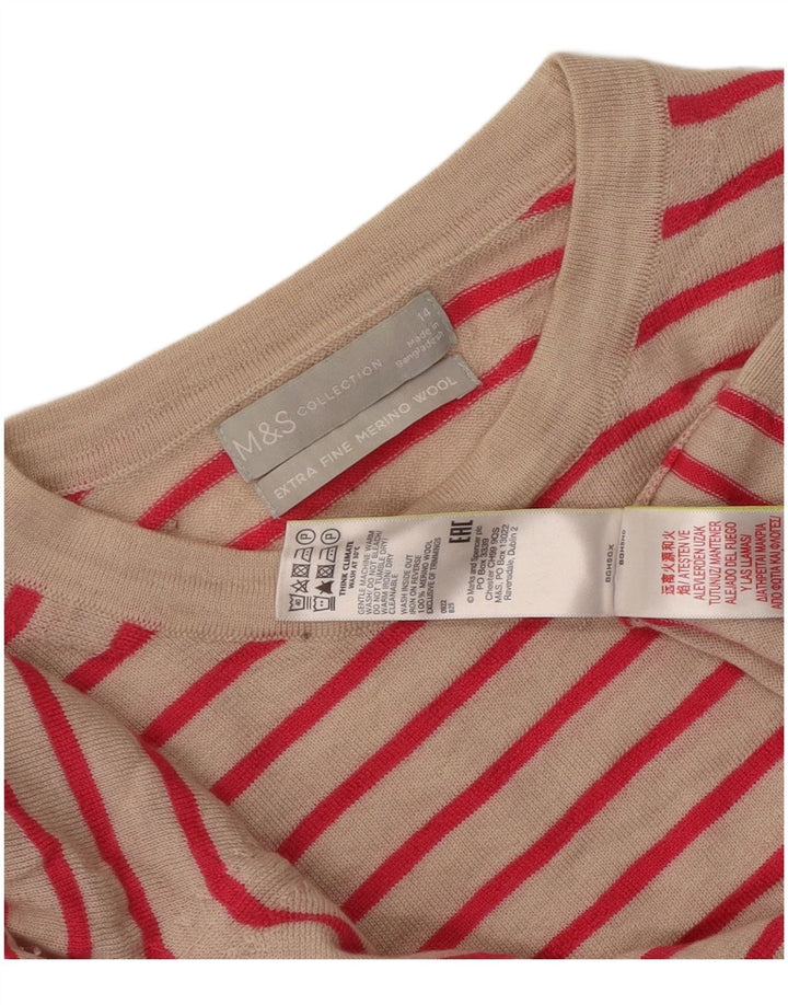 Maglione maglione girocollo da donna Marks & Spencer UK 14 a righe beige medio