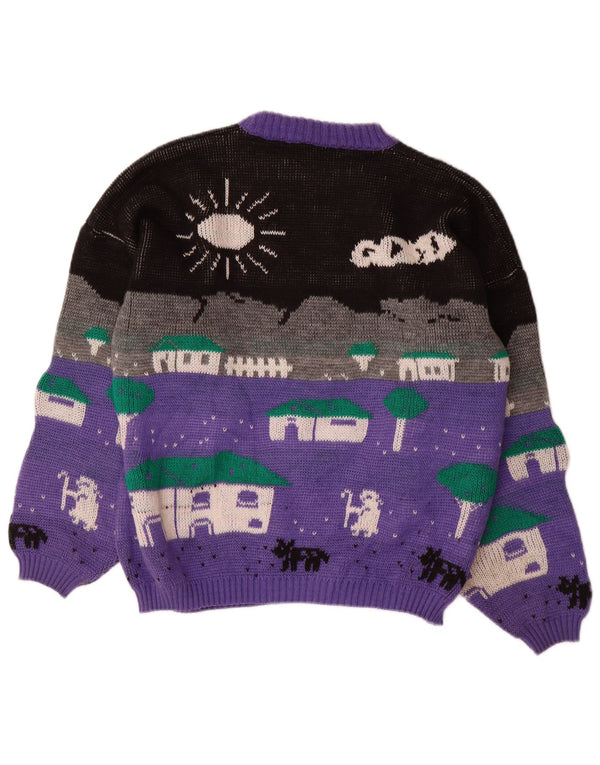 Maglione maglione girocollo da donna ALTA MODA UK 16 Large Purple Colourblock