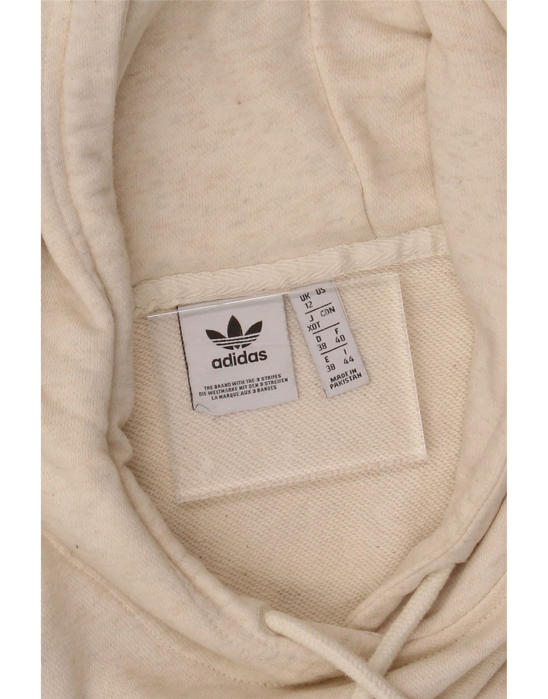 ADIDAS Womens Oversized Hoodie Jumper UK 12 Medium Beige Cotton Vintage Adidas and Second-Hand Adidas from Messina Hembry 