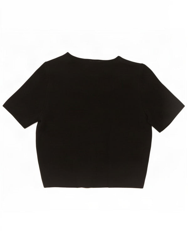Zara Womens Crop Short Sleeve Cardigan Top UK 14 Medium Black Viscose