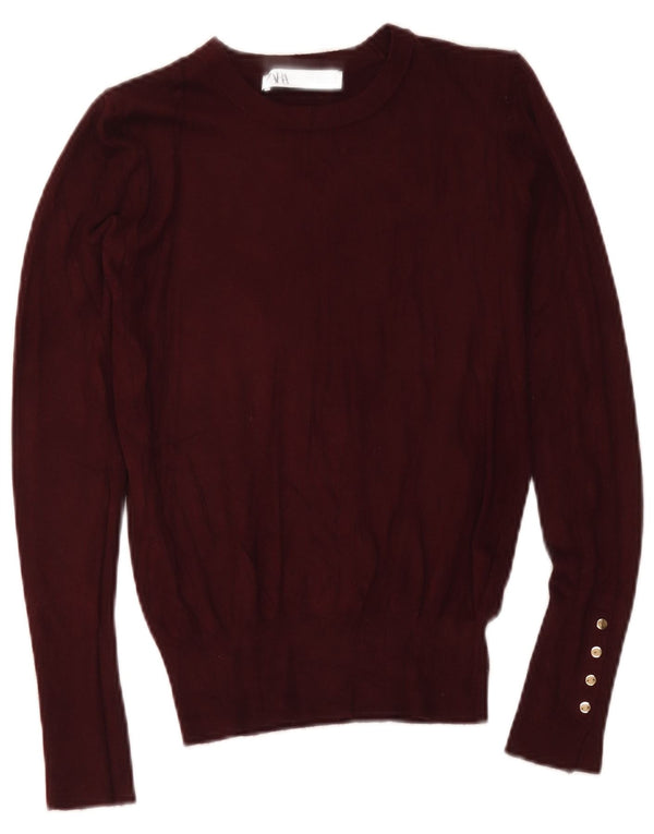 Maglione Zara da donna con scollo a barca UK 8 piccolo in viscosa bordeaux
