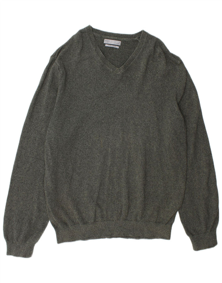 Maglione maglione con scollo a V da uomo Marks & Spencer XL cotone verde