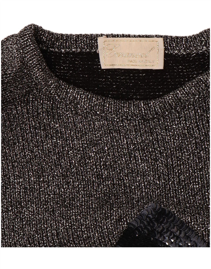 VINTAGE Womens Crew Neck Jumper Sweater UK 16 Large Silver Argyle/Diamond