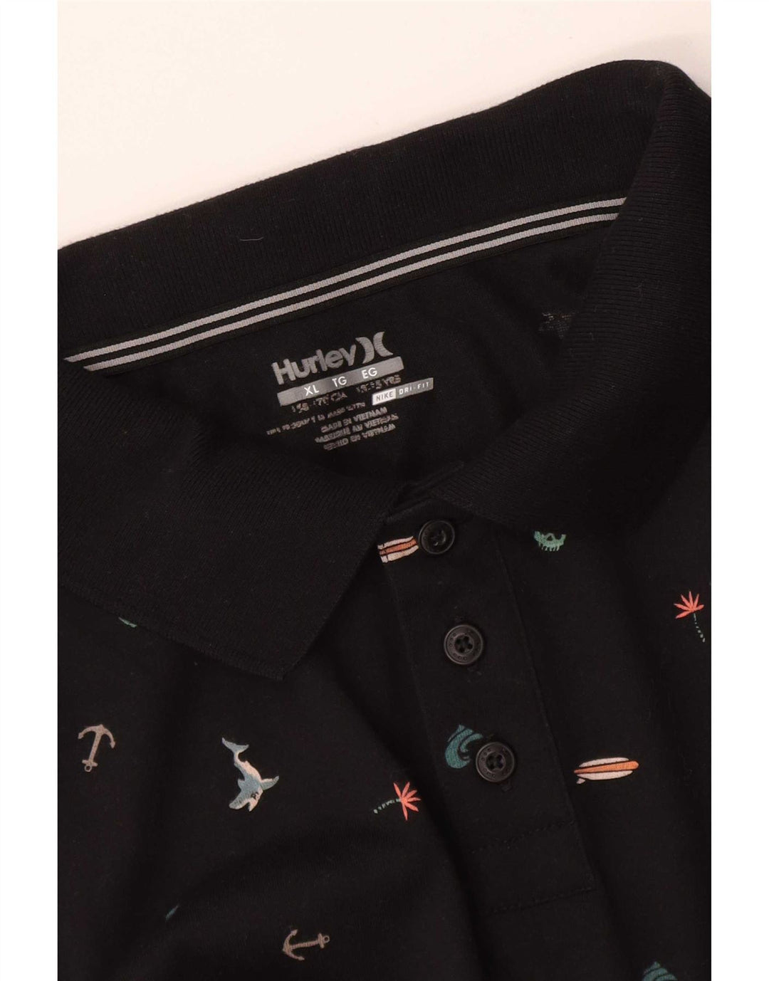 Polo Hurley da ragazzo Dri Fit con motivo astratto 13-14 anni XL Nera