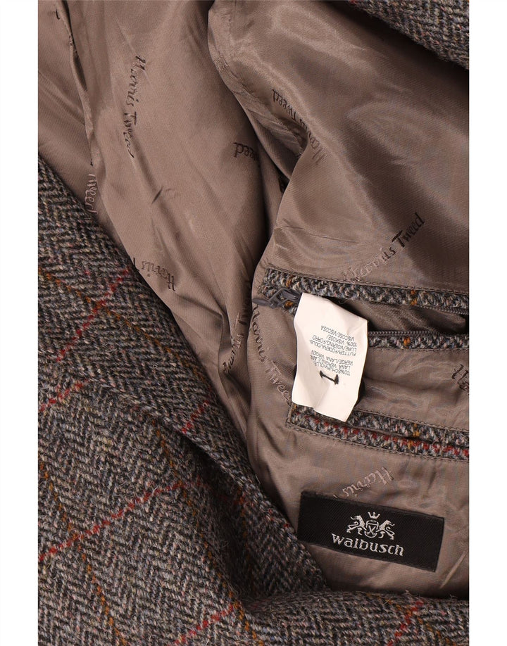 Giacca blazer da uomo a 2 bottoni Walbusch UK 44 2XL lana a quadri grigia