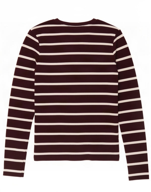 Top da donna Ralph Lauren a maniche lunghe UK 12 cotone a righe bordeaux medio