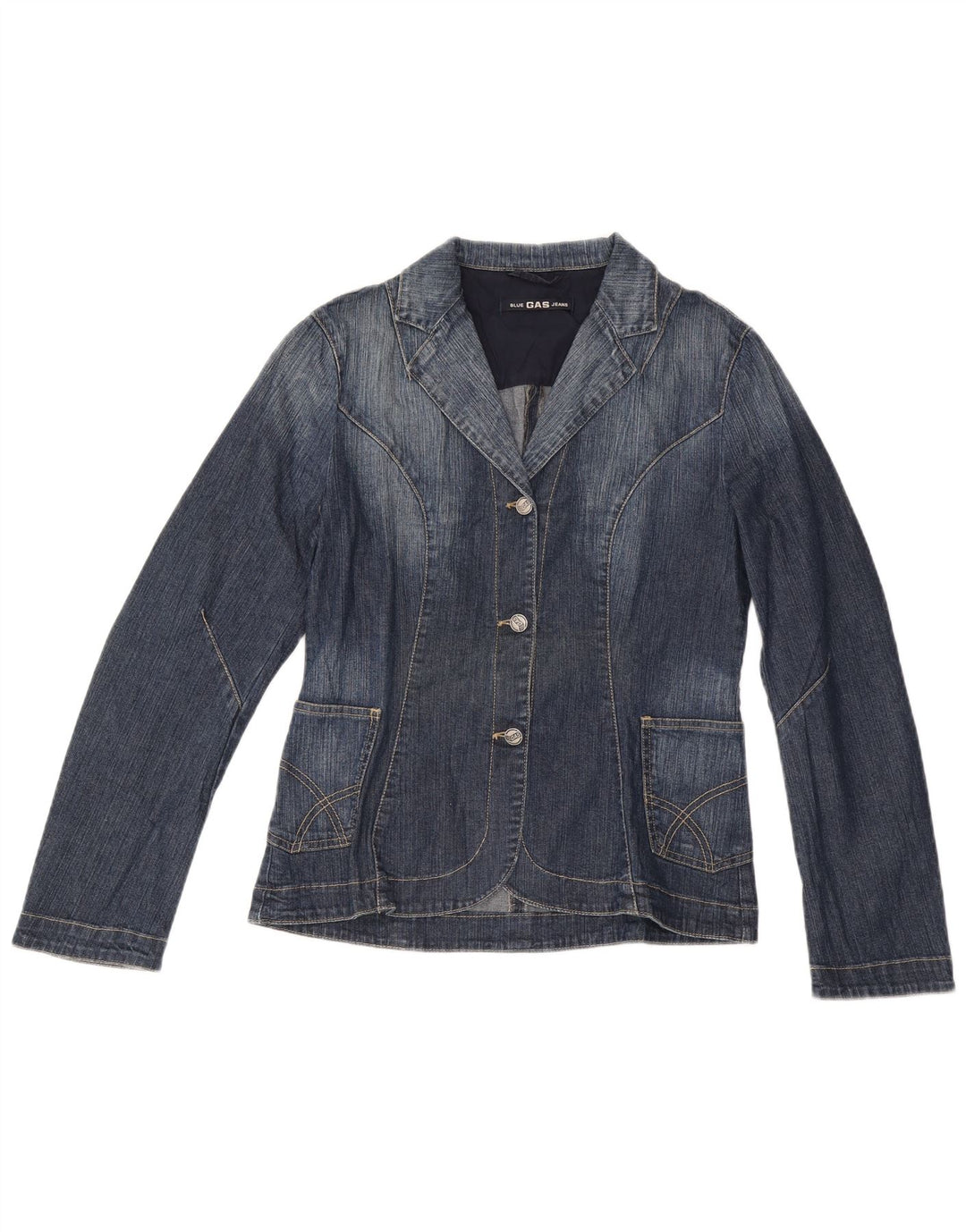 Giacca blazer in denim a 3 bottoni da donna Gas UK 14 grande cotone blu