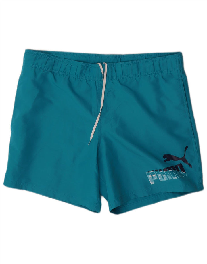 Pantaloncini da bagno grafici da uomo Puma in poliestere blu medio
