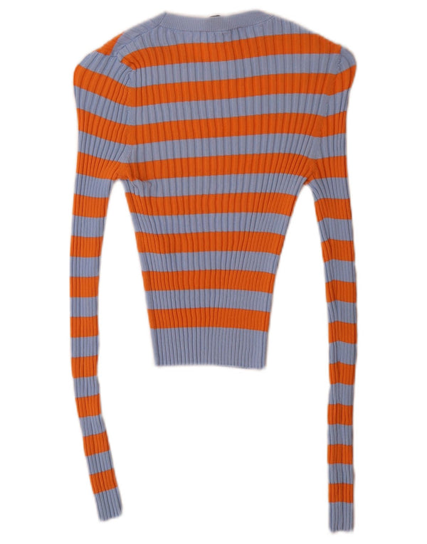 Maglione corto con scollo a barca da donna Zara UK 10 piccolo a righe arancioni