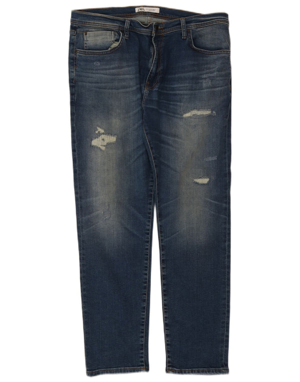 Jeans dritti invecchiati da uomo Zara EU 46 XL W36 L29 cotone blu navy