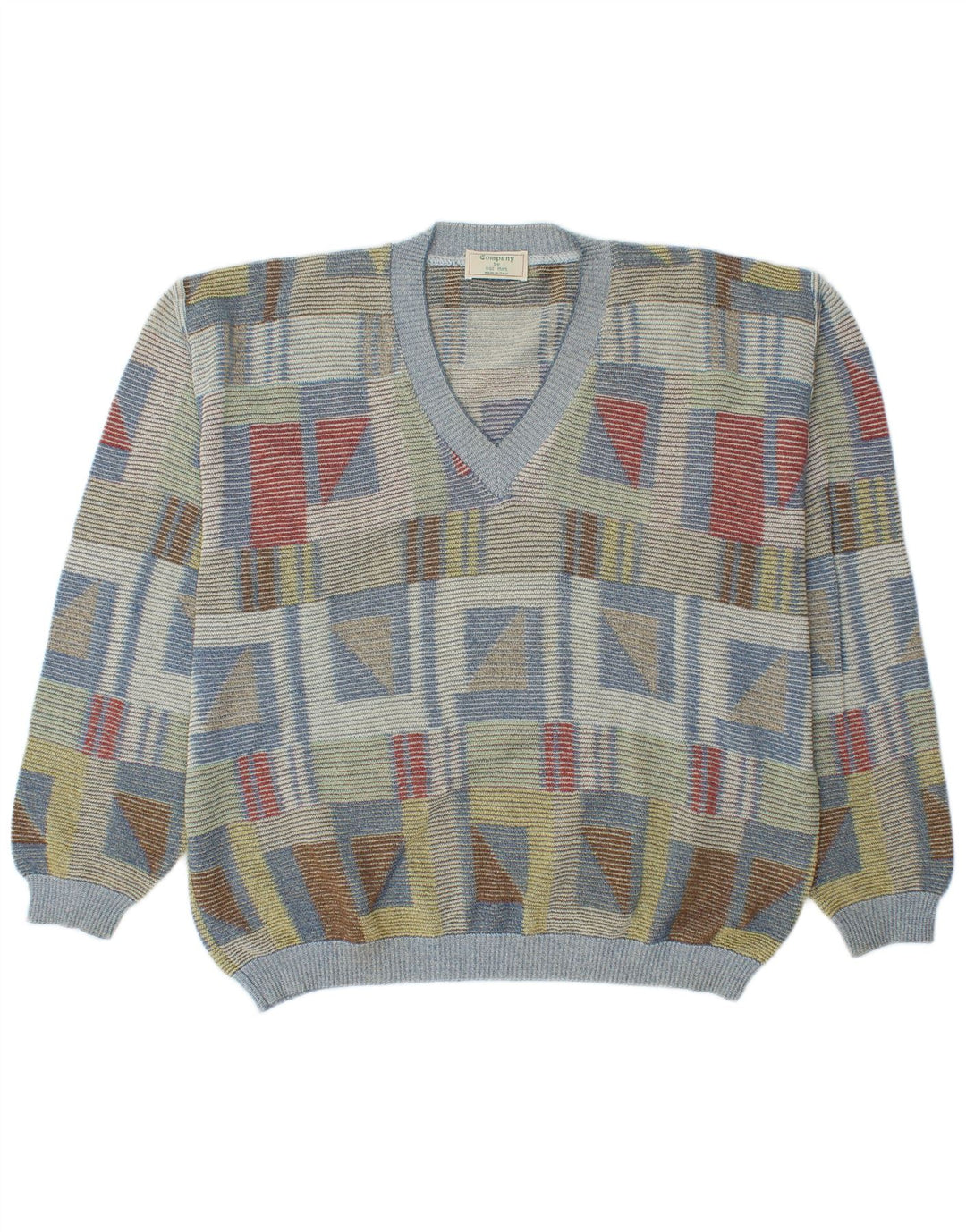 Maglione da uomo con scollo a V VINTAGE IT 52 Grande geometrico multicolore