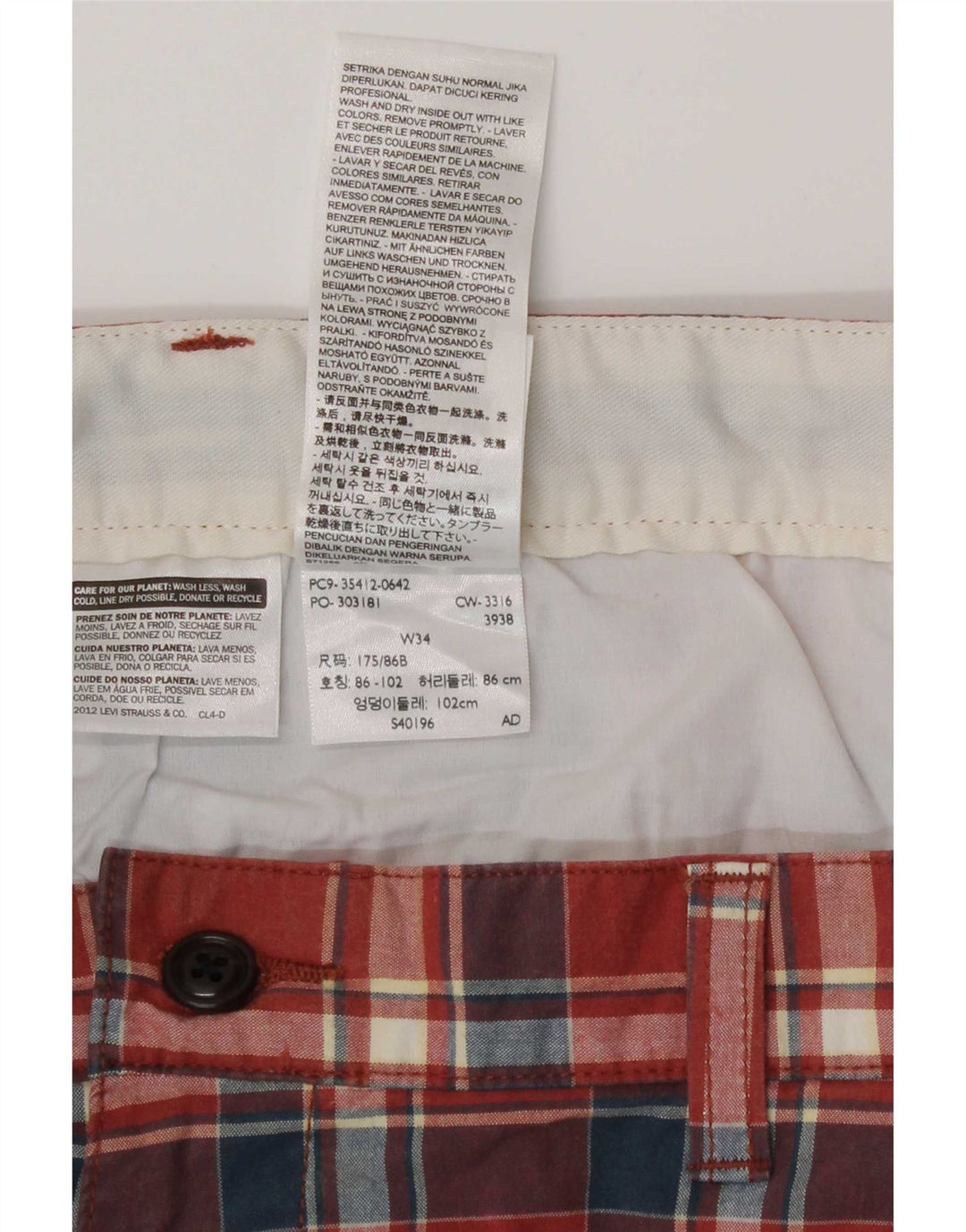 Pantaloncini chino da uomo Dockers W34 cotone a quadri rossi grandi