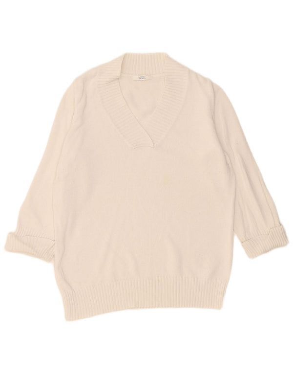 Maglione maglione con scollo a V da donna Marks & Spencer UK 16 grande cotone bianco