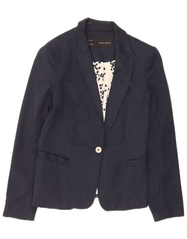 Giacca blazer a 1 bottone da donna Zara UK 12 cotone blu navy medio