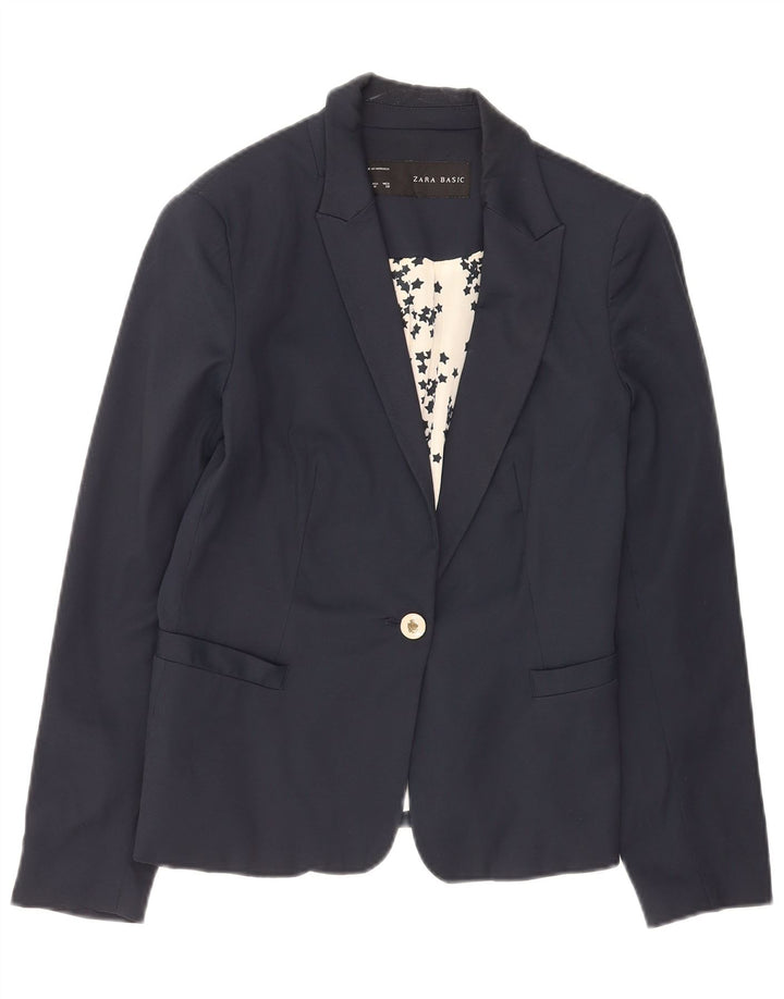 Giacca blazer a 1 bottone da donna Zara UK 12 cotone blu navy medio