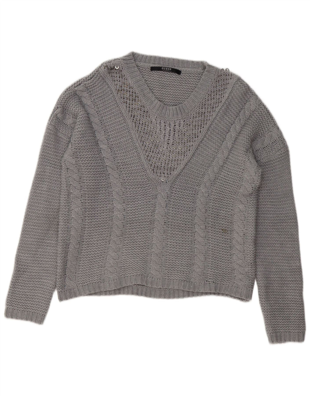 Guess maglione da donna con scollo a V UK 16 grande acrilico grigio