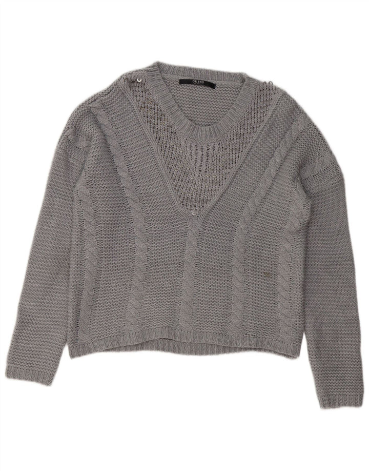 Guess maglione da donna con scollo a V UK 16 grande acrilico grigio