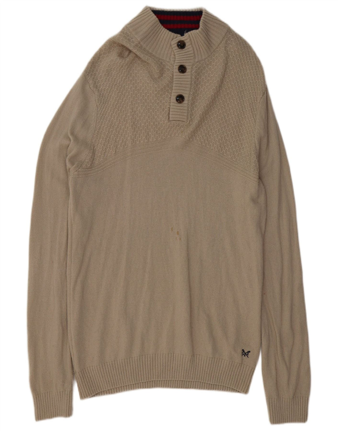 Crew Clothing Maglione da uomo con bottoni e collo XL in lana d'agnello grigia