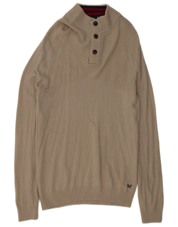 Crew Clothing Maglione da uomo con bottoni e collo XL in lana d'agnello grigia