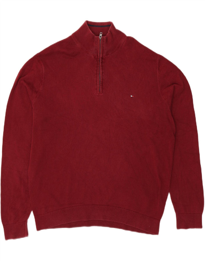 Maglione maglione con zip da uomo Tommy Hilfiger 2XL cotone rosso
