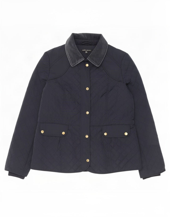 Giacca trapuntata da donna Laura Ashley UK 14 grande poliestere blu navy