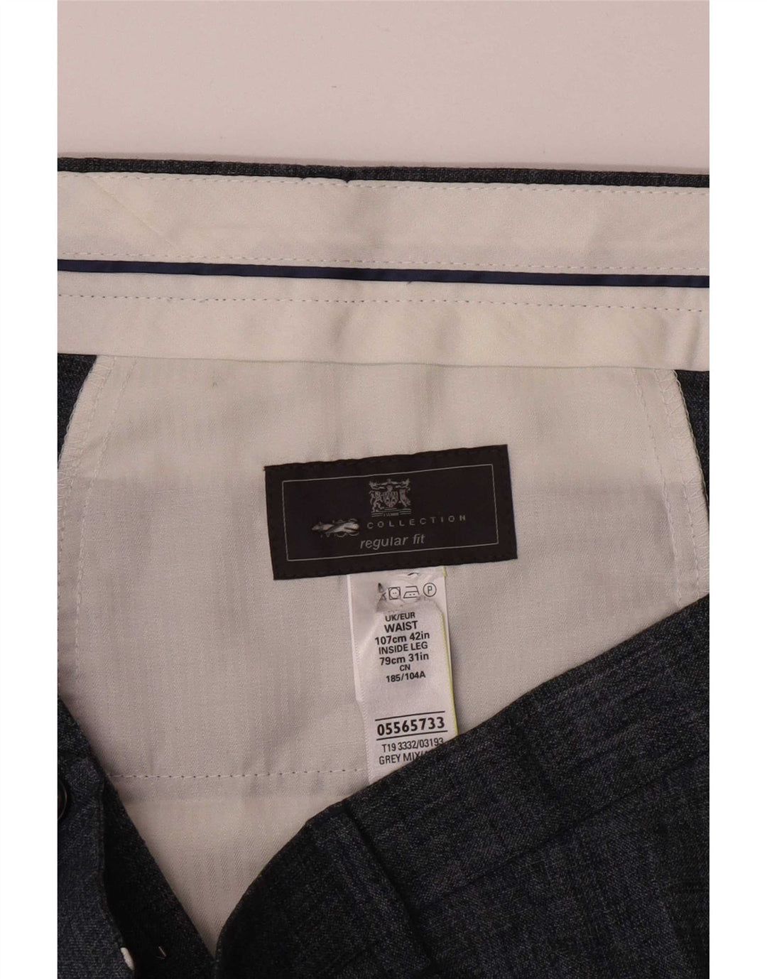 Pantaloni da abito dritti da uomo Marks & Spencer W42 L31 Lino grigio