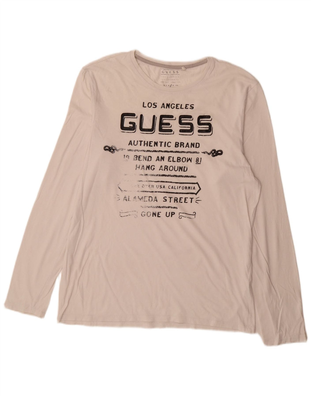 Guess Top da uomo con grafica slim fit a maniche lunghe, grande, bianco