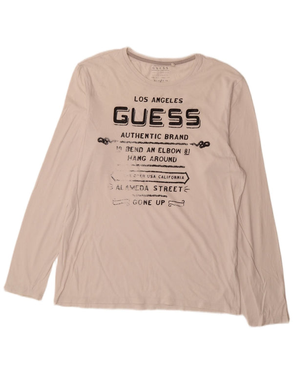 Guess Top da uomo con grafica slim fit a maniche lunghe, grande, bianco