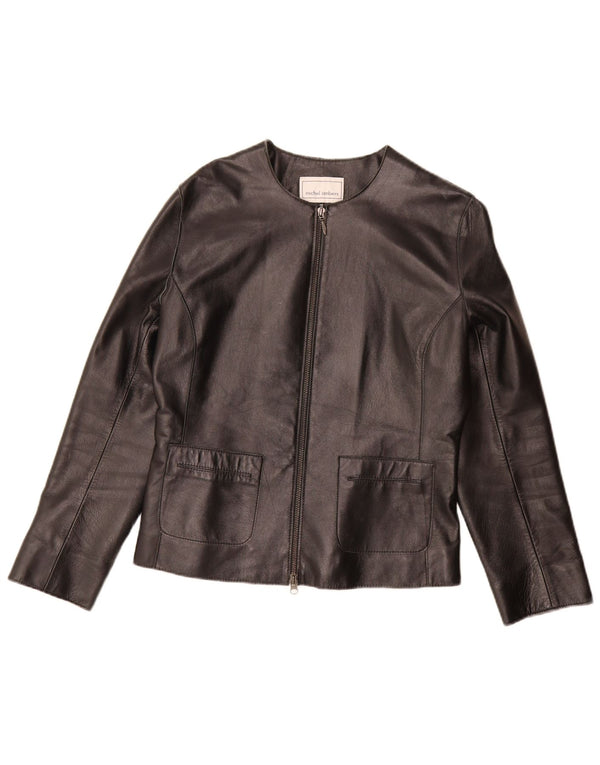 Giacca blazer in pelle da donna con zip intera Michel Ambers UK 12 media nera