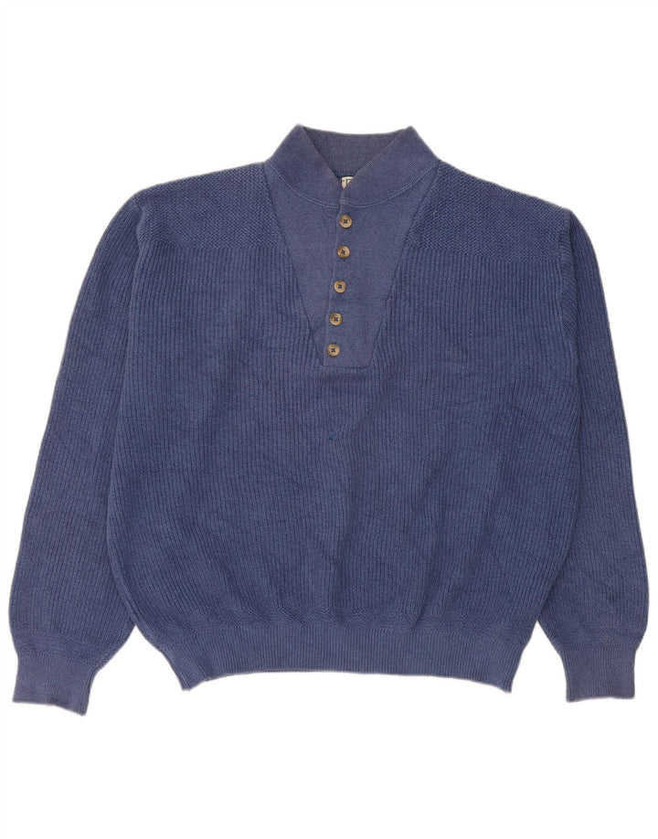Maglione da uomo L.L.Bean con collo a bottoni, grande cotone blu