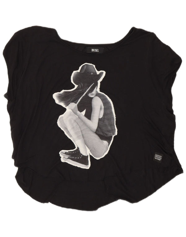 T-shirt grafica da donna Diesel Top UK 16 grande in viscosa nera
