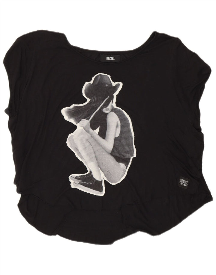 T-shirt grafica da donna Diesel Top UK 16 grande in viscosa nera
