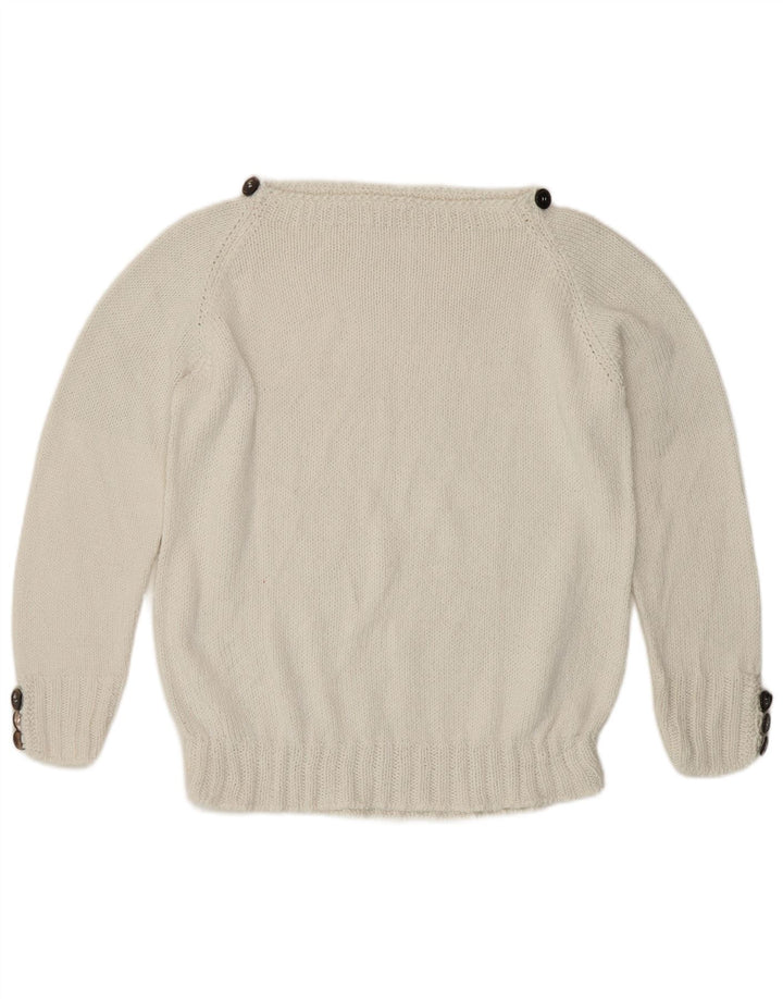 Maglione maglione vintage da donna con scollo a barca UK 12 bianco medio