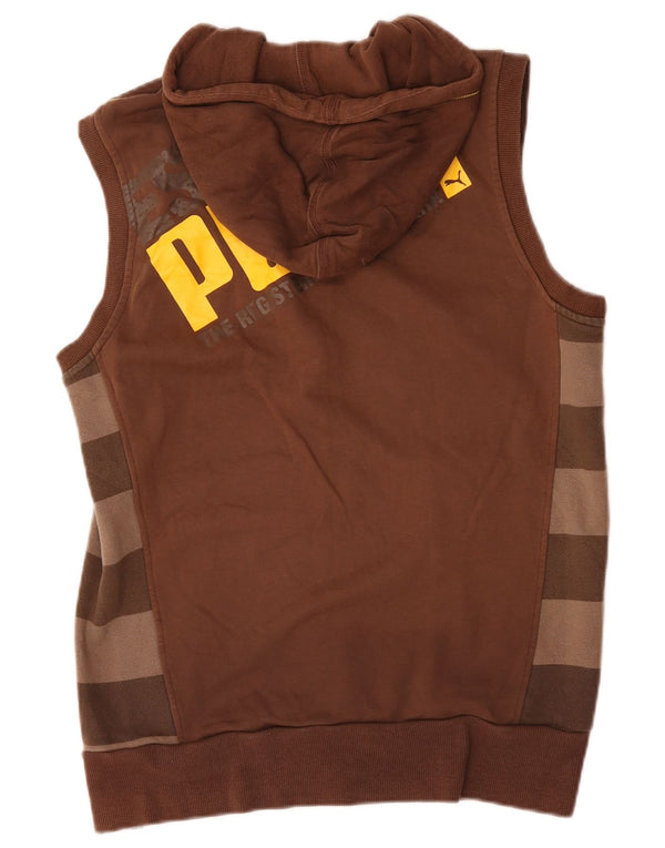 Felpa con cappuccio e zip grafica senza maniche Puma da uomo color block marrone medio