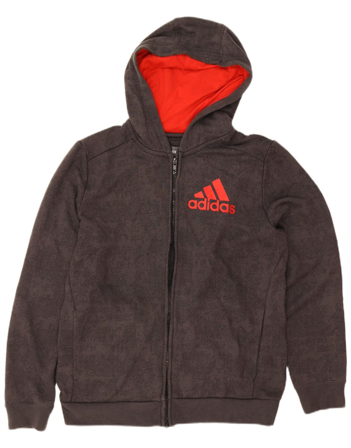 Felpa con cappuccio e zip grafica Adidas da ragazzo 13-14 anni in poliestere grigio