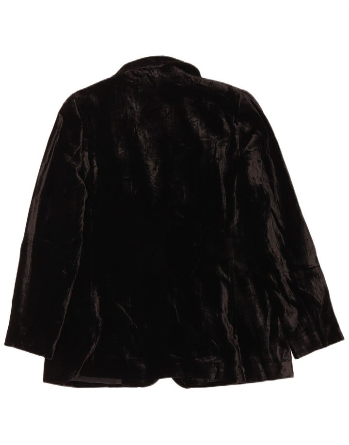 MARKS & SPENCER Womens 1 Button Velour Blazer Jacket UK 14 Large Black