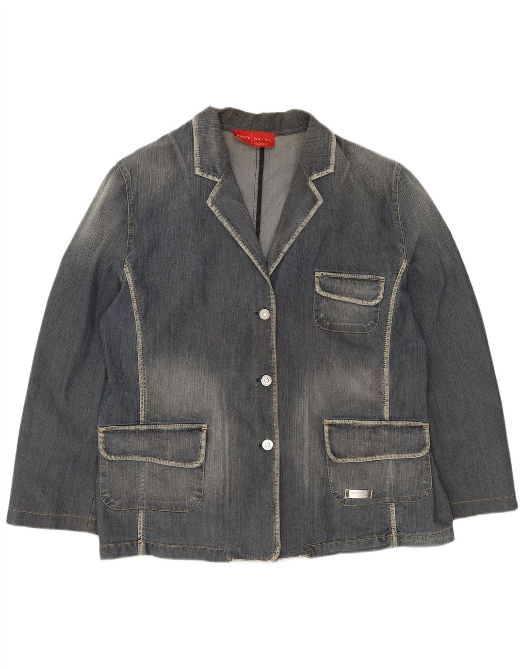 PERTE BY KRIZIA Giacca blazer in denim a 3 bottoni da donna UK 14 grande blu
