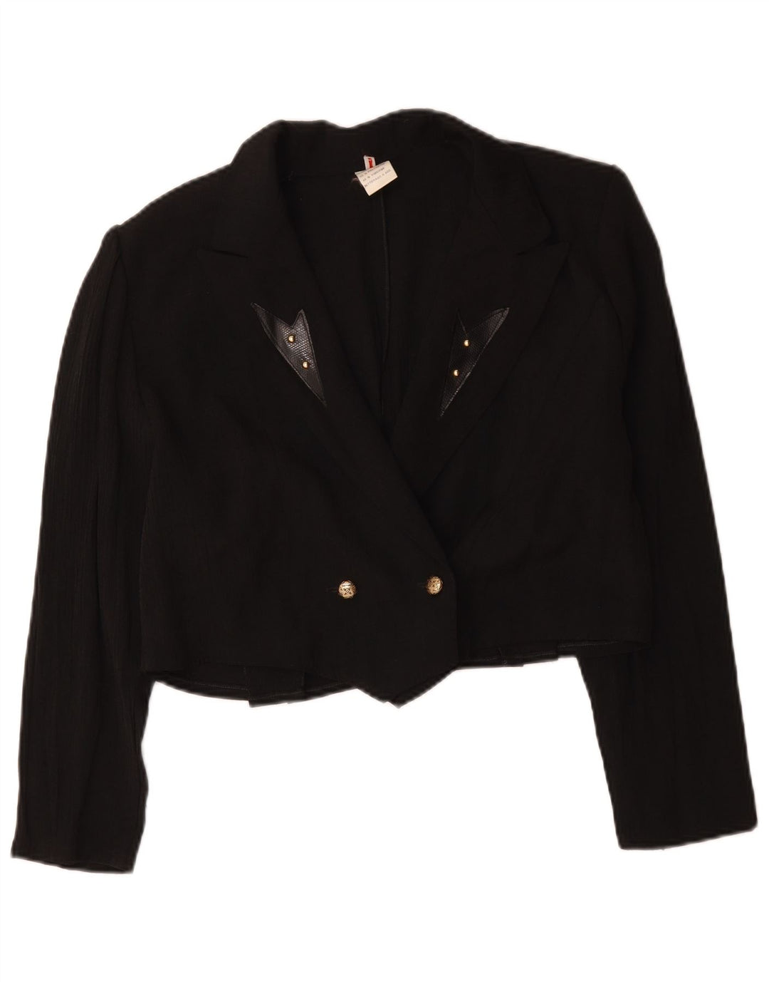 Giacca blazer doppiopetto vintage da donna corta UK 16 grande nera