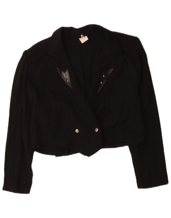 Giacca blazer doppiopetto vintage da donna corta UK 16 grande nera