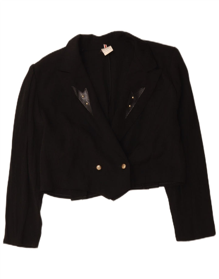 Giacca blazer doppiopetto vintage da donna corta UK 16 grande nera