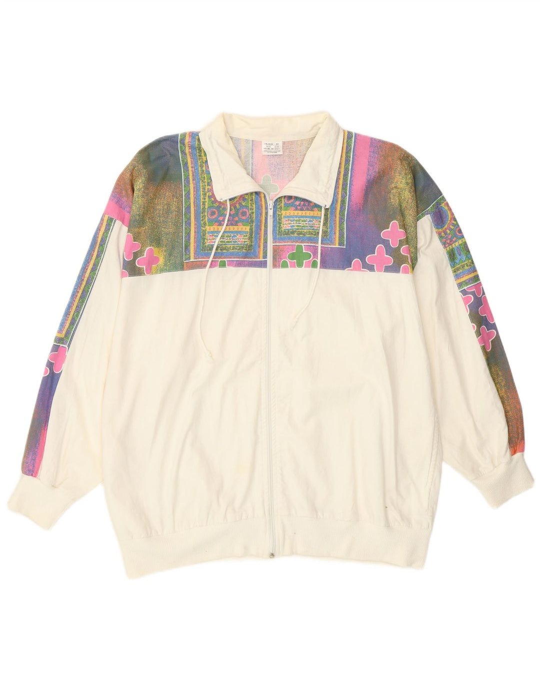 Giacca da ginnastica vintage da uomo con motivo astratto EU 44/46 piccola bianca