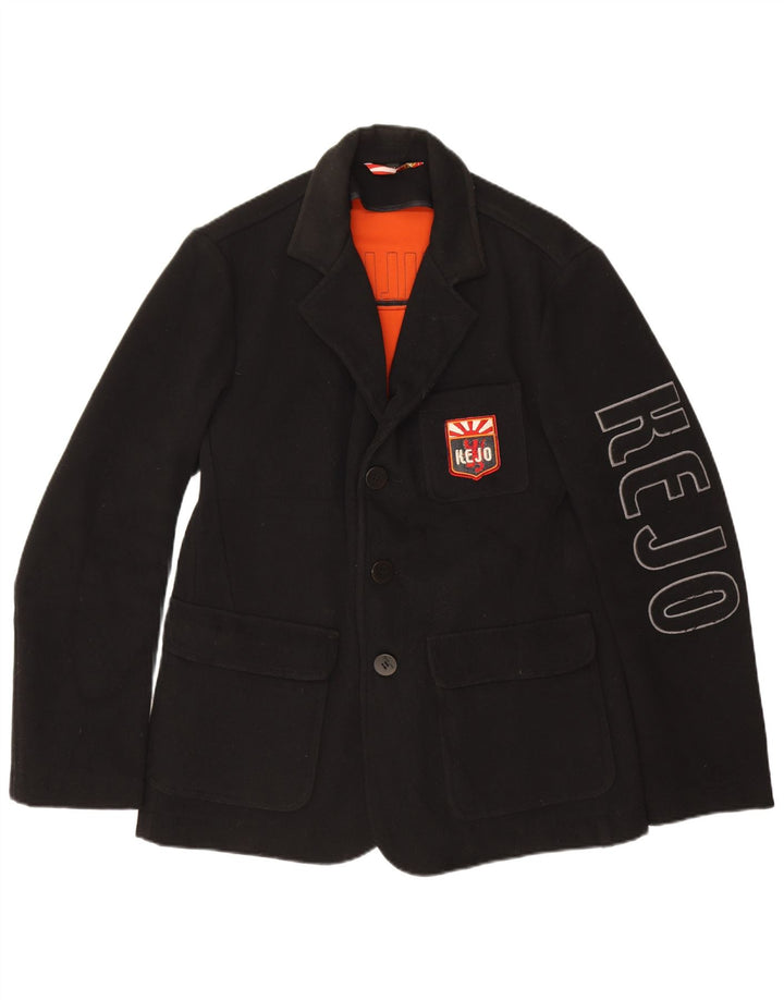 Giacca blazer da uomo con grafica a 3 bottoni Kejo UK 38 lana nera media