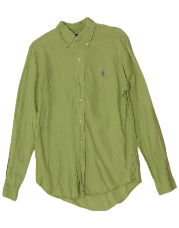 Polo Ralph Lauren Mens Custom Fit Shirt Small Green Linen