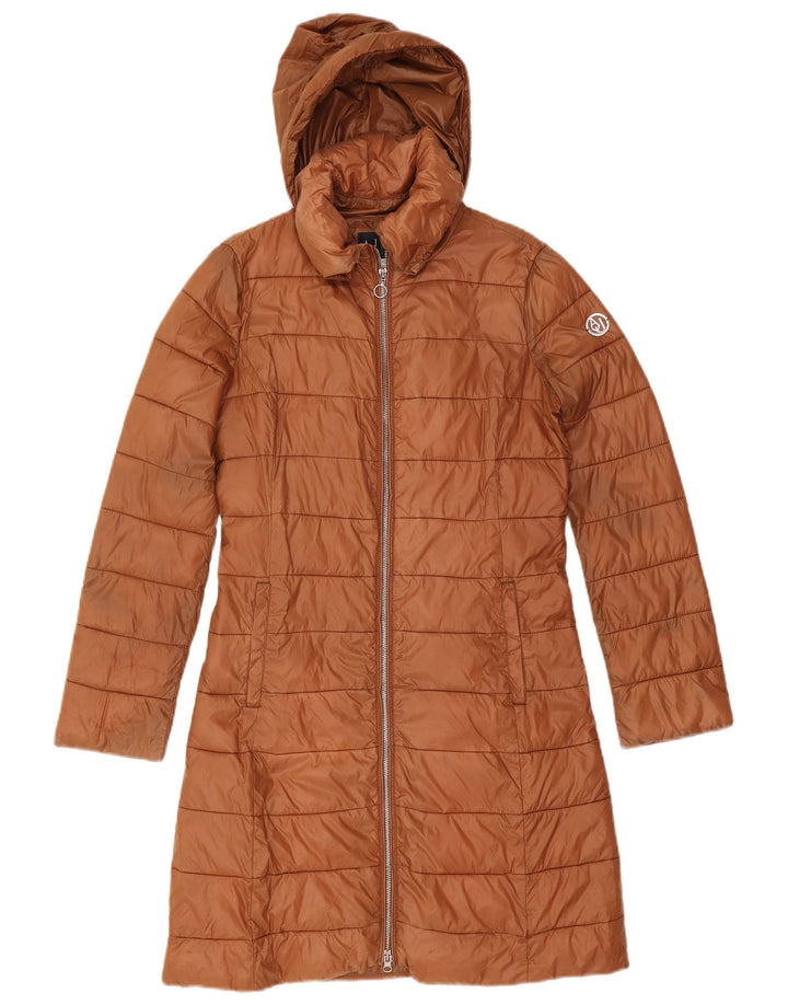Cappotto imbottito con cappuccio da donna Armani Jeans US 8 poliammide marrone medio