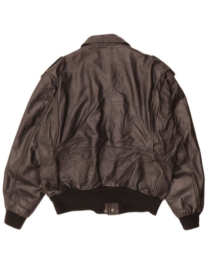 Giacca in pelle militare vintage da uomo UK 42 XL nera