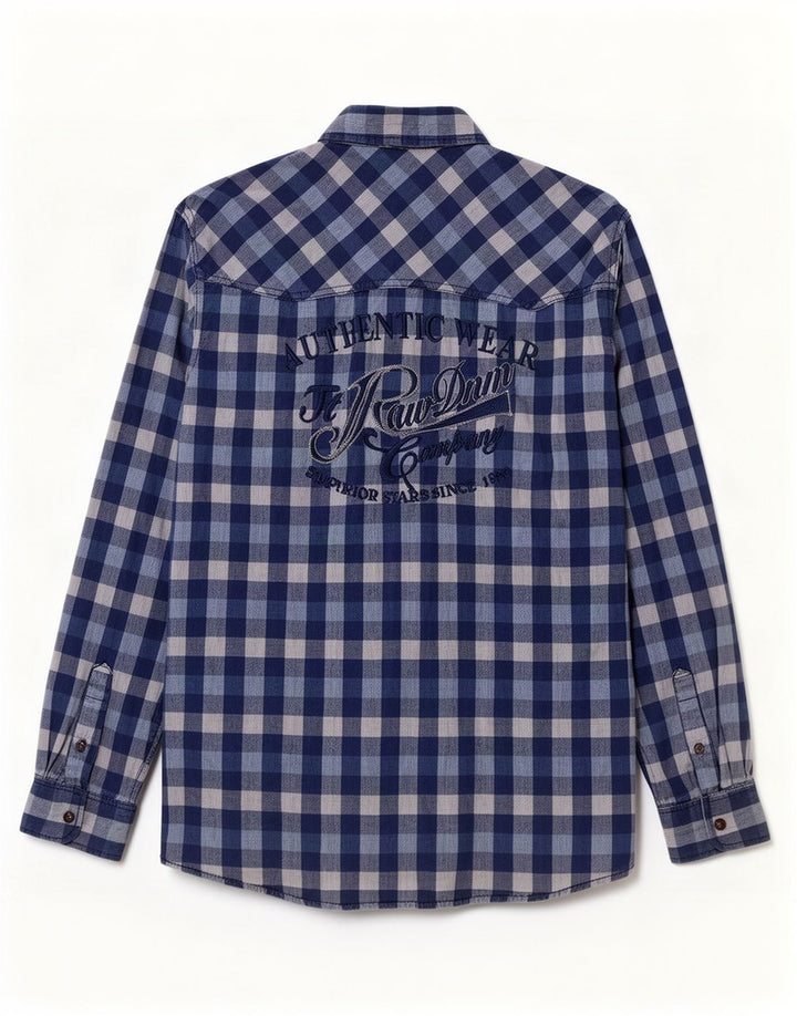 Camicia grafica da uomo vintage XL in cotone a quadretti blu