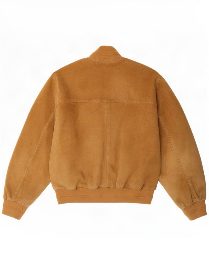 Giubbotto bomber vintage in pelle scamosciata da donna IT 44 in pelle beige medio