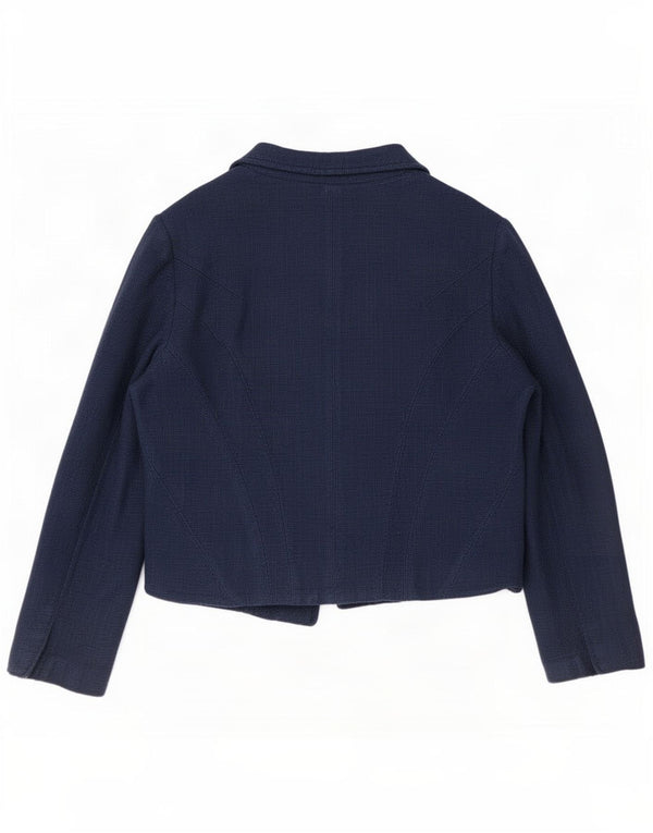 Giacca blazer aperta corta da donna Zara UK 14 grande cotone blu navy